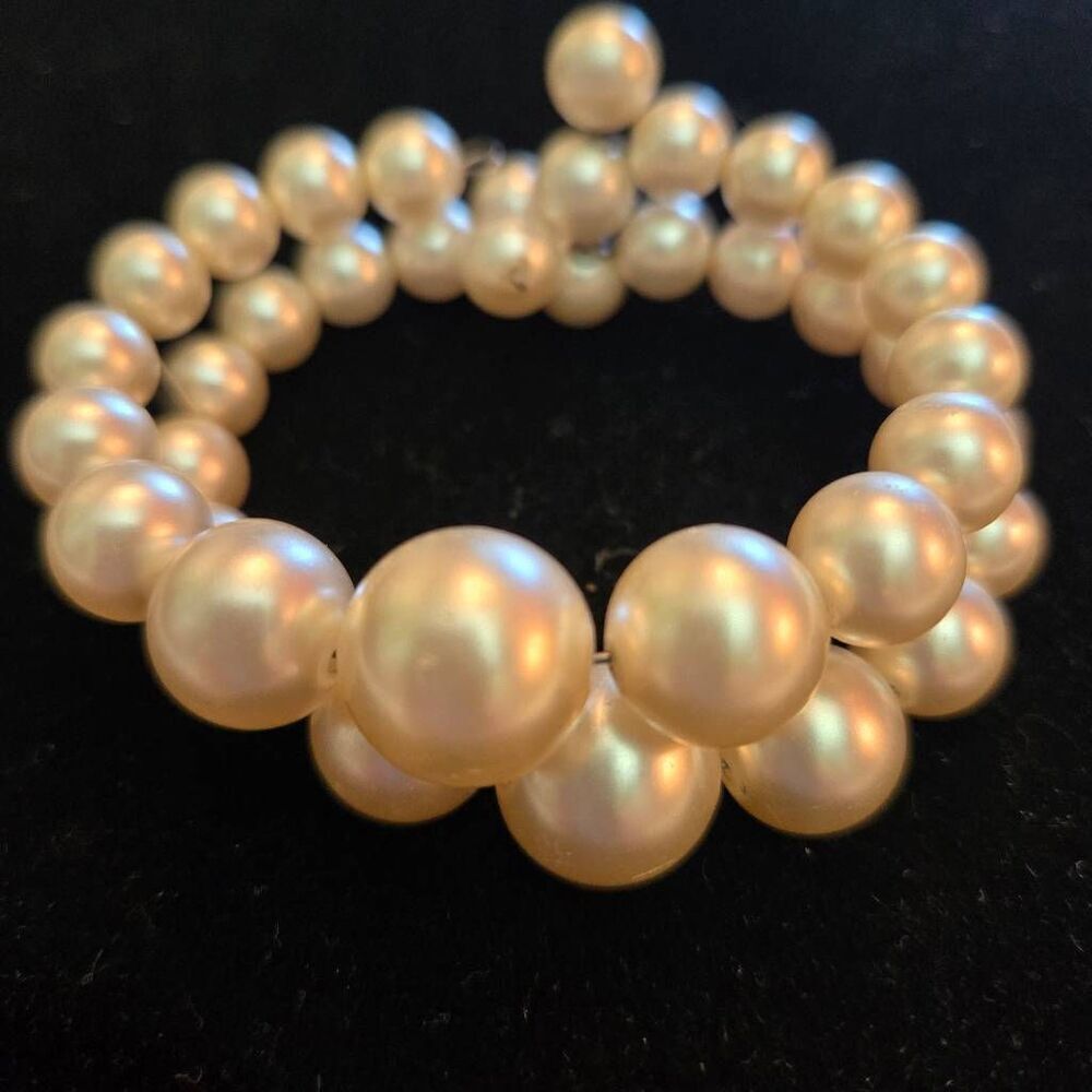 Vintage Pearl Bracelet 2 Strand Ivory Cuff